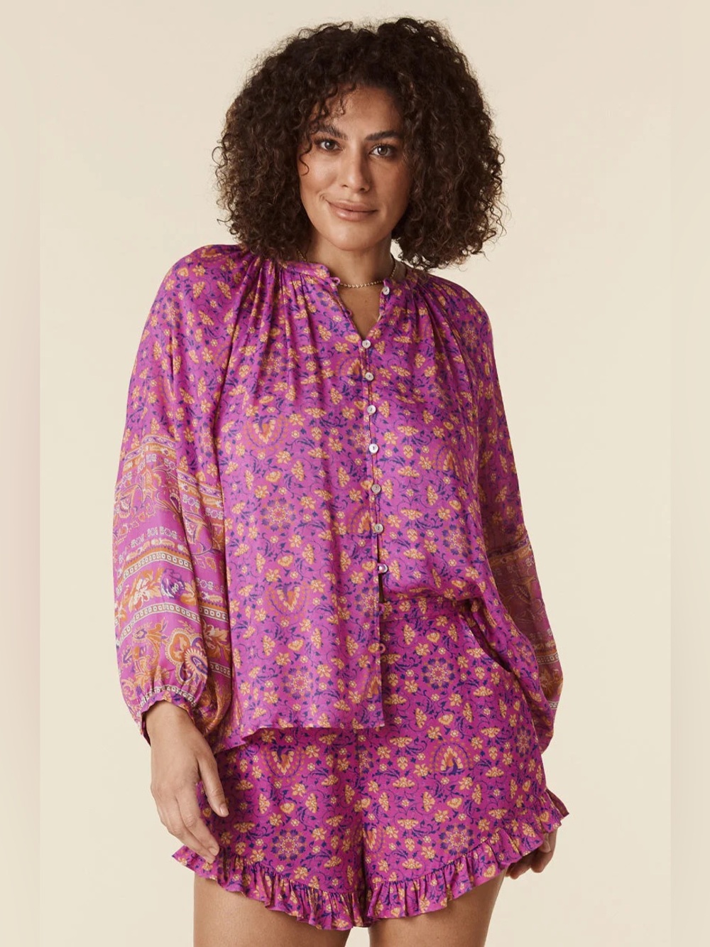 Spell Purple Paisley Madame Peacock Button-Front Top